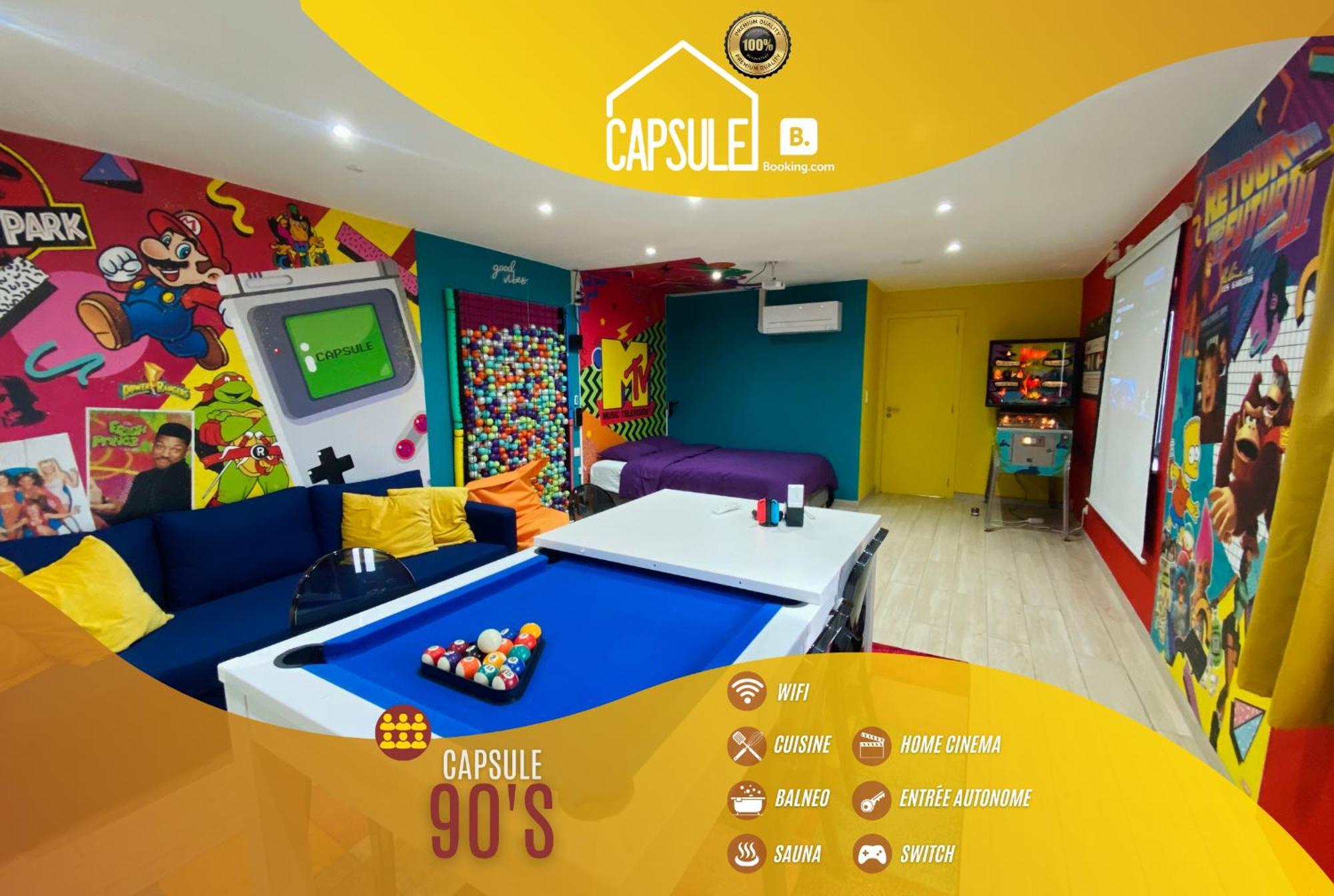 Capsule 90'S - Balneo - Sauna - Flipper - Billard - Netflix - Nintendo Switch & Jeux - Mons Exterior foto